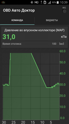 Остановка и пуск двигателя. График давление во впускном.